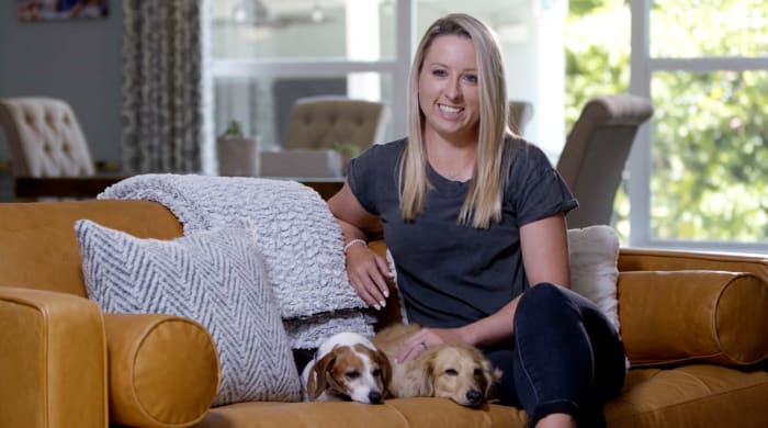 Jodi Ewart Shadoff with her two dogs